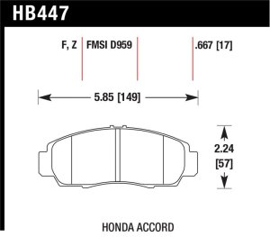 Honda Accord Brake Pad Set - Front - Hawk Performance - HPS Performance Street Compound - `03-`04 Honda Accord Brake Pad Set - Front - Hawk Performance - HPS Performance Street Compound - `03-`04